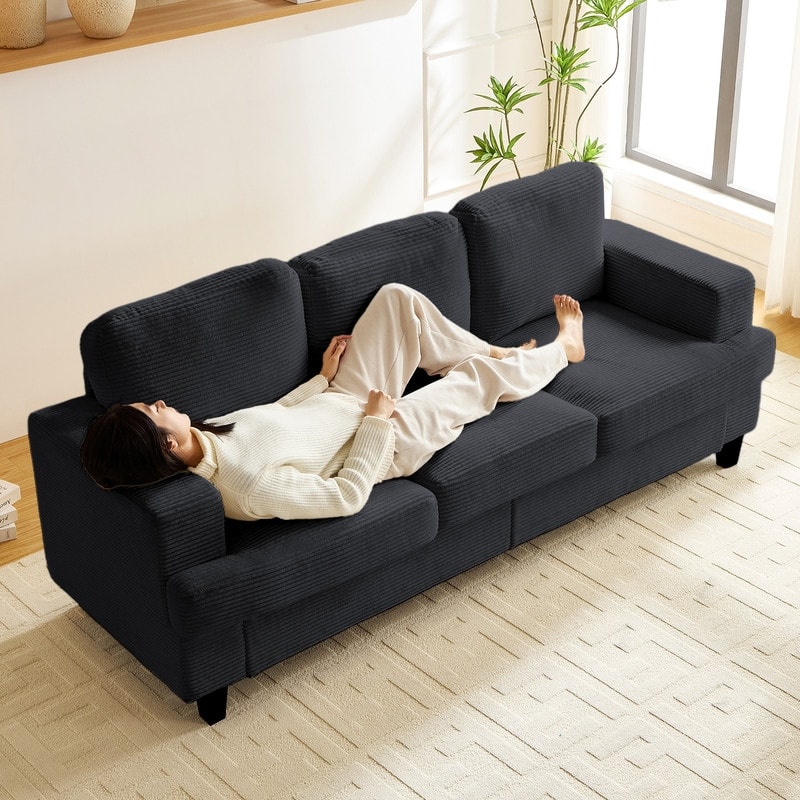 Mixoy 82" Corduroy Sectional Sofa Couch,Cloud Sleeper Comfy Upholstered 3-Seater Sofa