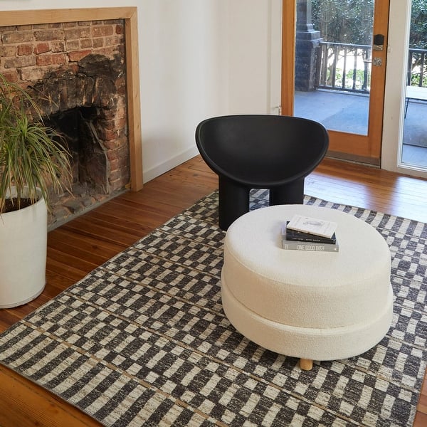 slide 2 of 6, Lynes Distressed Modern Stripe Indoor/Outdoor Area Rug 5'3" x 7' - Brown