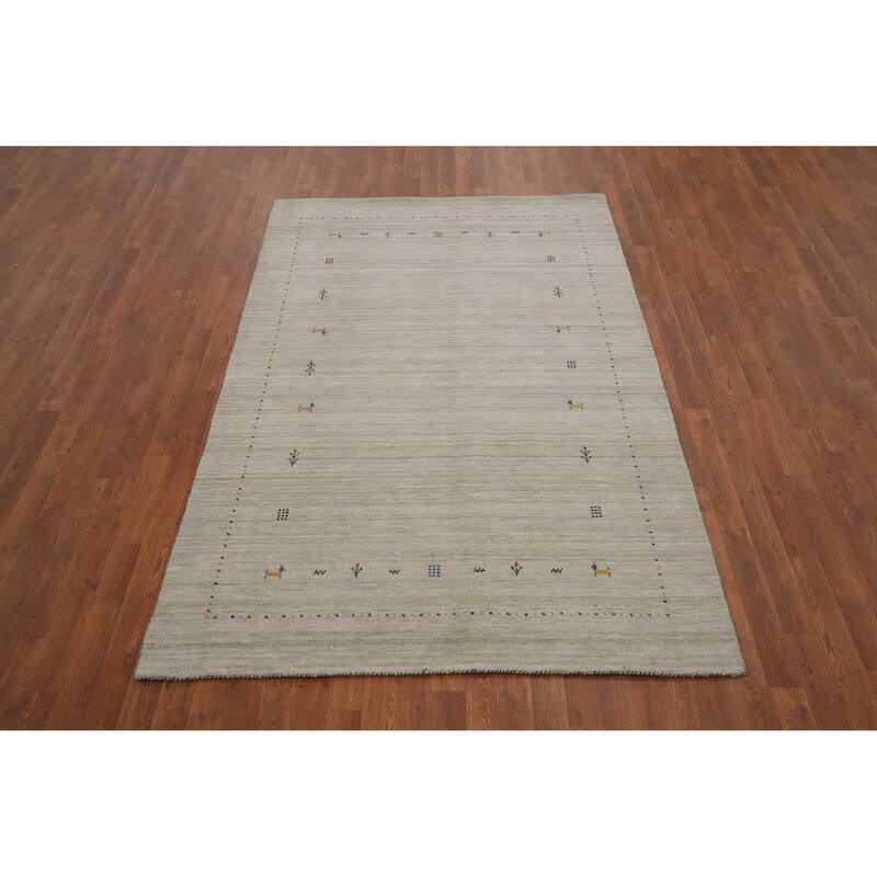Hand Knotted Oriental 100% Wool Carpet Tribal Animal Pictorial Beige & Ivories Gabbeh Area Rug - 7' 9'' X 5' 0''