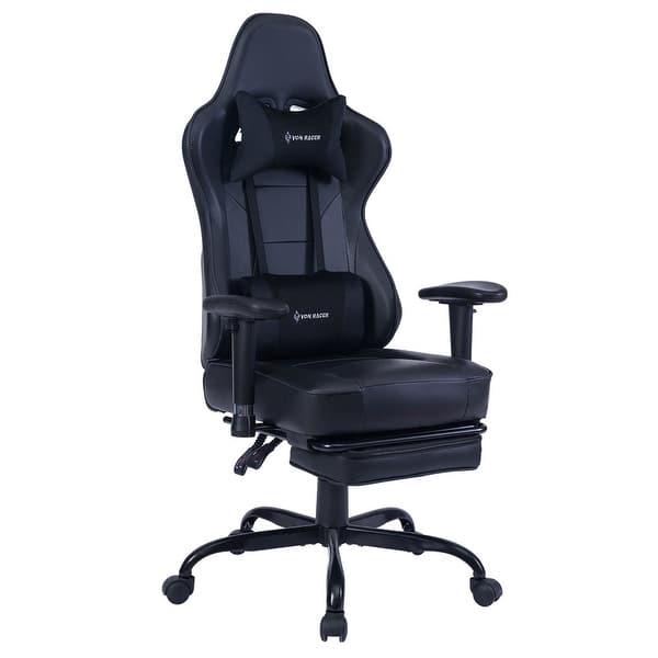 ECOTOUGE PC Massage Gaming Chair with Footrest Ergonomic Office Desk Chair  Racing PU Leather Recliner Swivel Rocker with Headrest and Lumbar Pillow