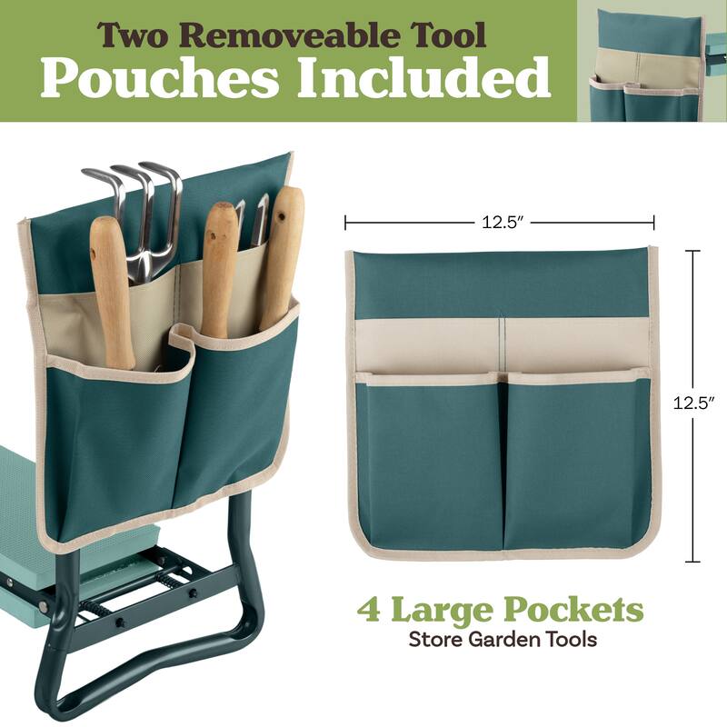 Garden Kneeler and Seat - Kneeling Pad Garden Stool with Tool Pouches by Pure Garden (Green)