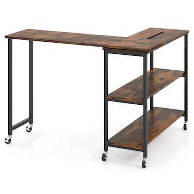 Large 360-Degree Free Rotating Sofa Side Table with Wheels and Storage Shelf - 62" x 12" x 28.5" (L x W x H)