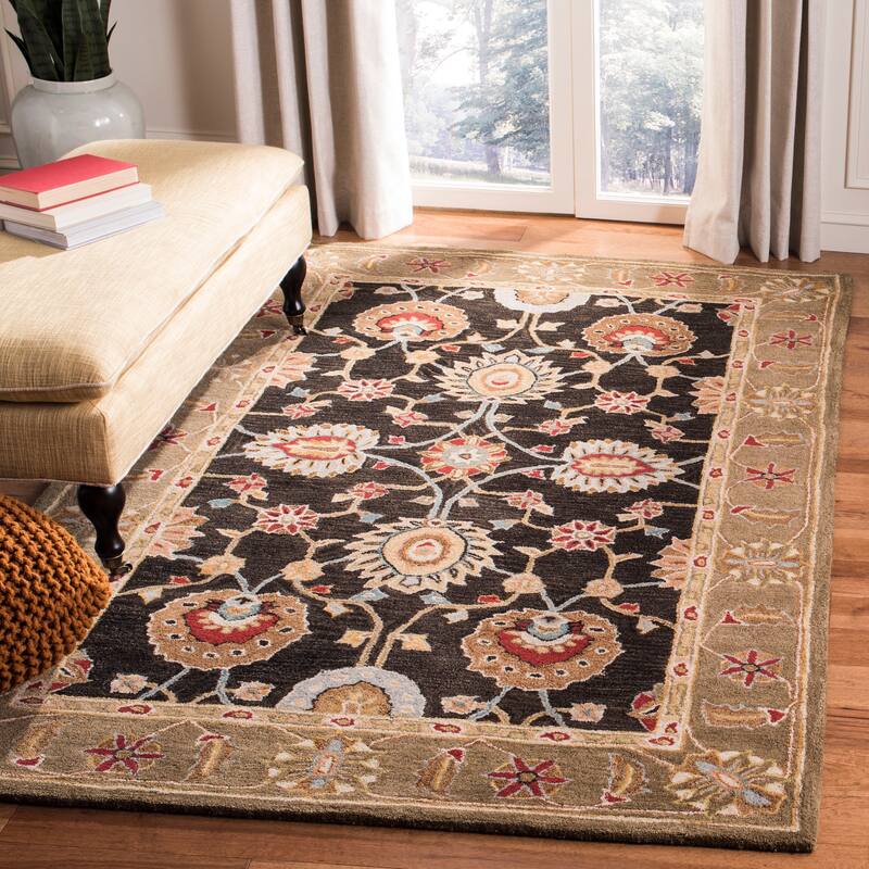 SAFAVIEH Handmade Anatolia Elmaz Traditional Oriental Hand-spun Wool Rug - 6' x 9' - Black/Green