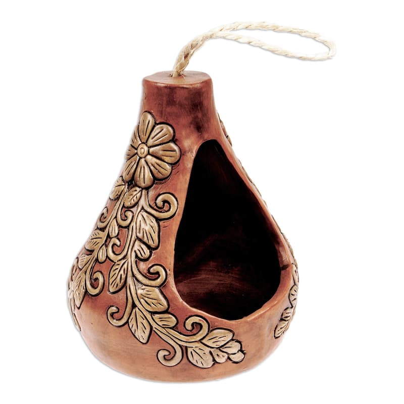 Novica Handmade Mexicos Nature Ceramic Hanging Planter
