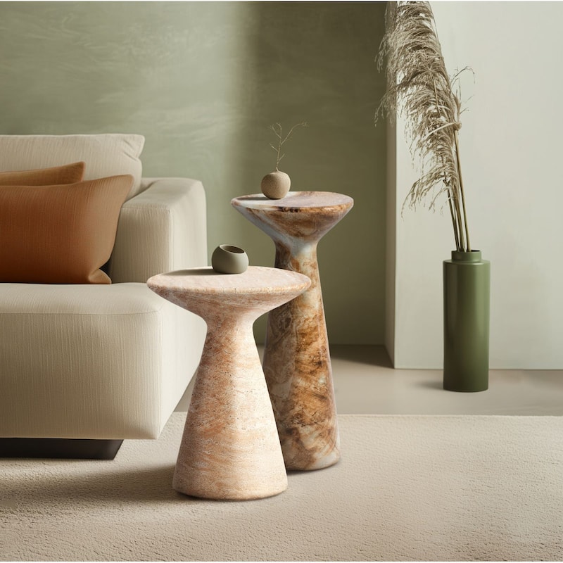 Studio London Faux Stone Side Table and Onyx Finish Set of 2 - Concrete