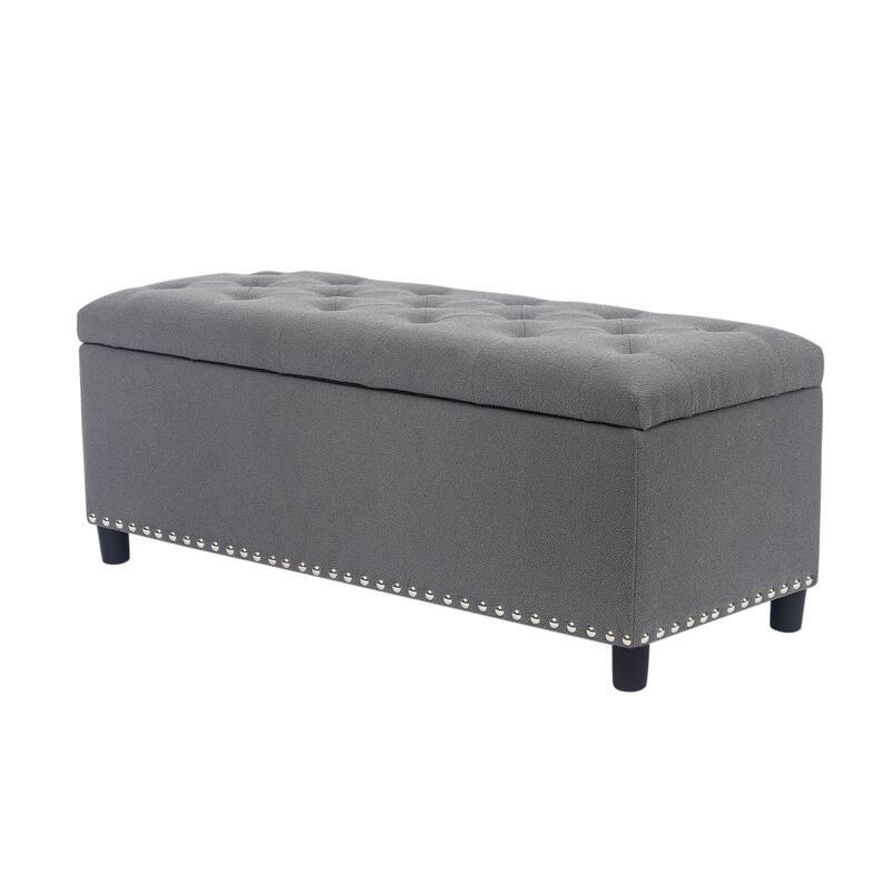 Adeco 41 Inches Storage Bench Linen Tufted Top Ottoman for Living Room