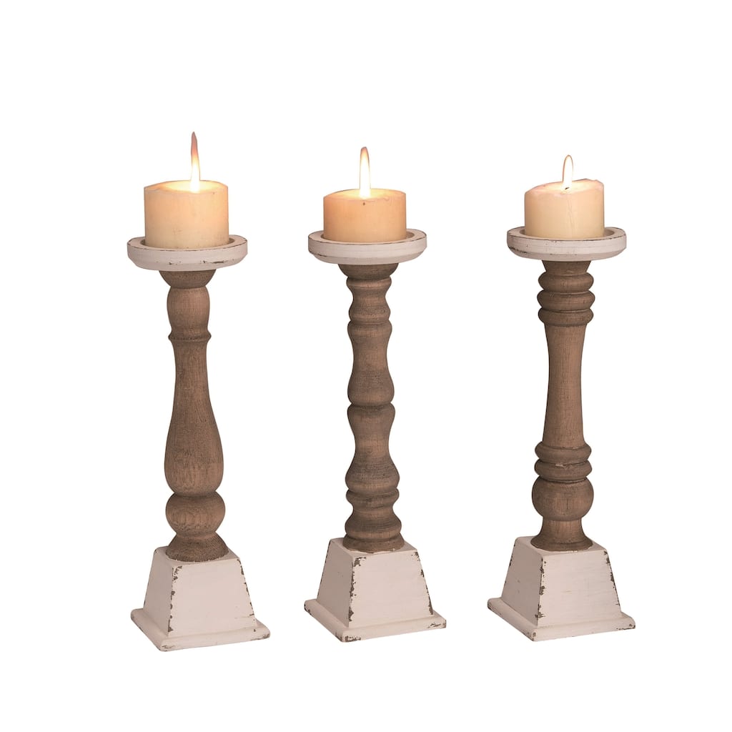 Transpac Wood Cottage Pillar Candle Holder Set of 3 Spring Home Decorations