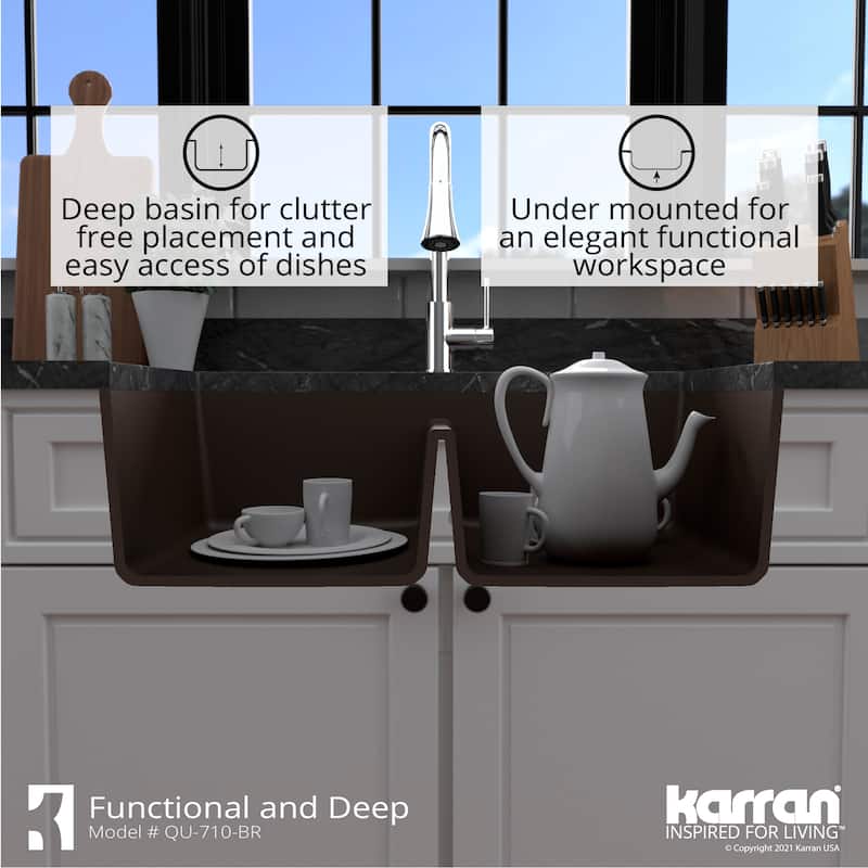 Karran Undermount Quartz 32 in. 50/50 Double Bowl Kitchen Sink Kit