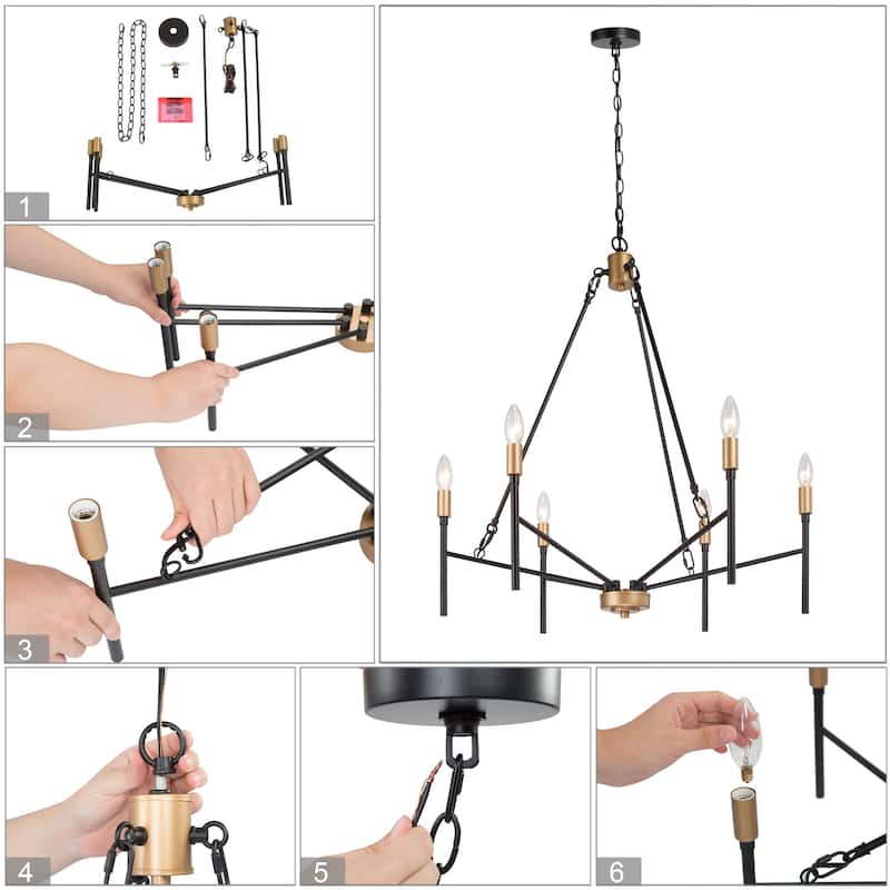 Alestair Modern Transitional Classic Candle Chandelier Black Gold Metal Farmhouse Pendant for Foyer