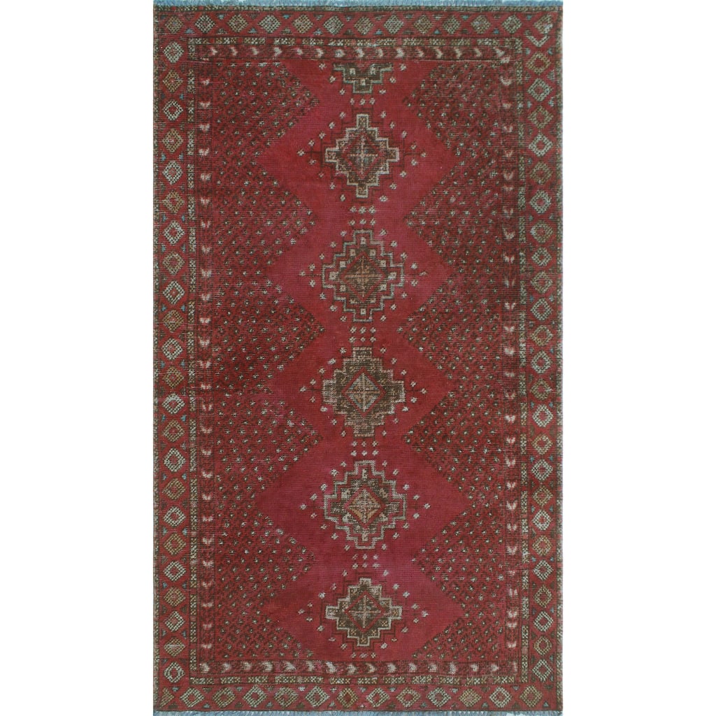Noori Rug Vintage Distressed Wazhmah Red/Brown Runner - 3'5" x 6'3"