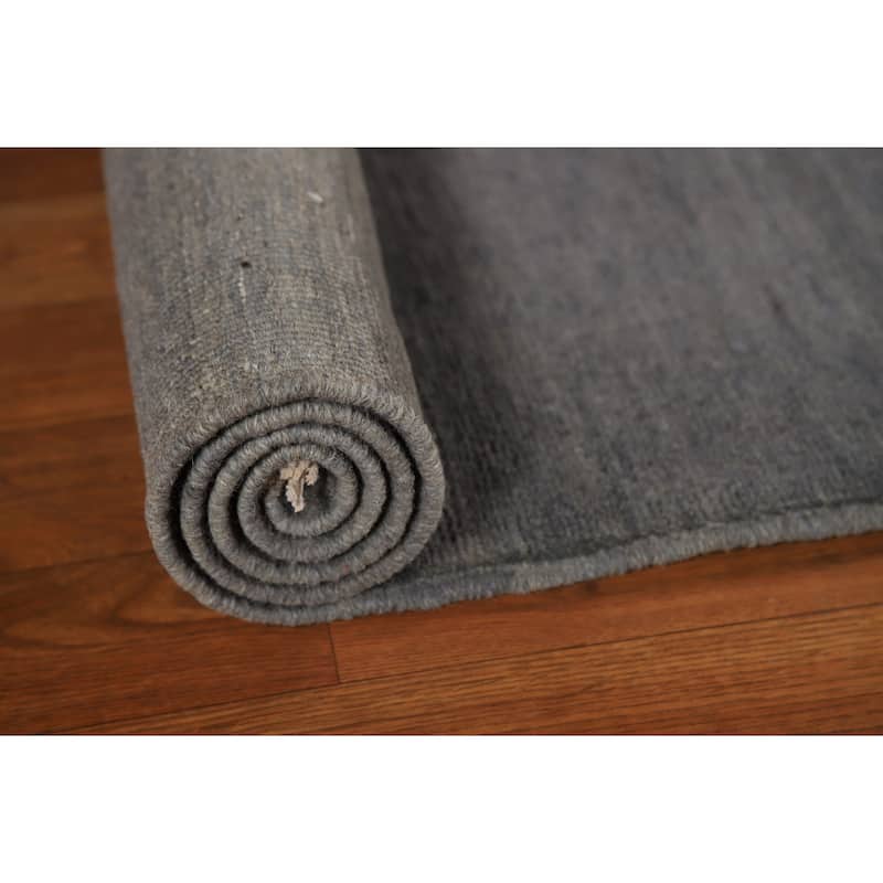Modern Gray Gabbeh Oriental Runner Rug Hand-Knotted Wool Carpet - 2'9"x 8'2"