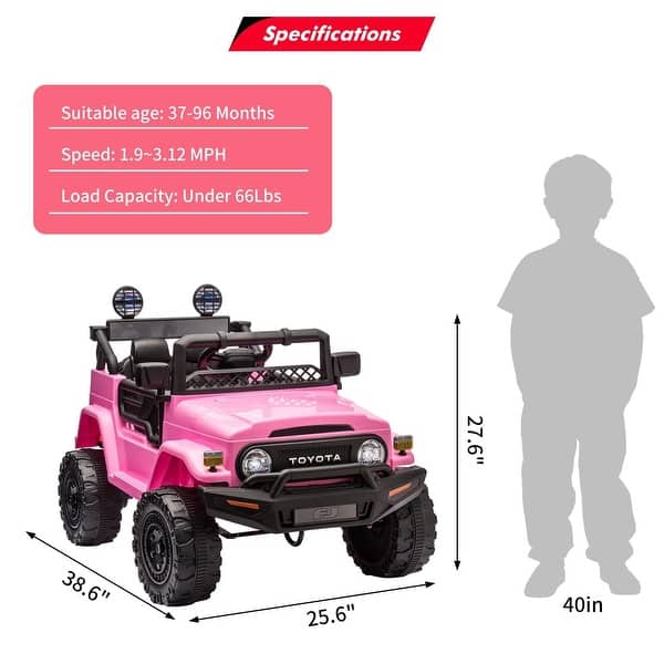 dimension image slide 1 of 5, 12V Battery Powered Electric Car，Licensed Toyota 12V Ride-On Truck for Kids with Remote Control