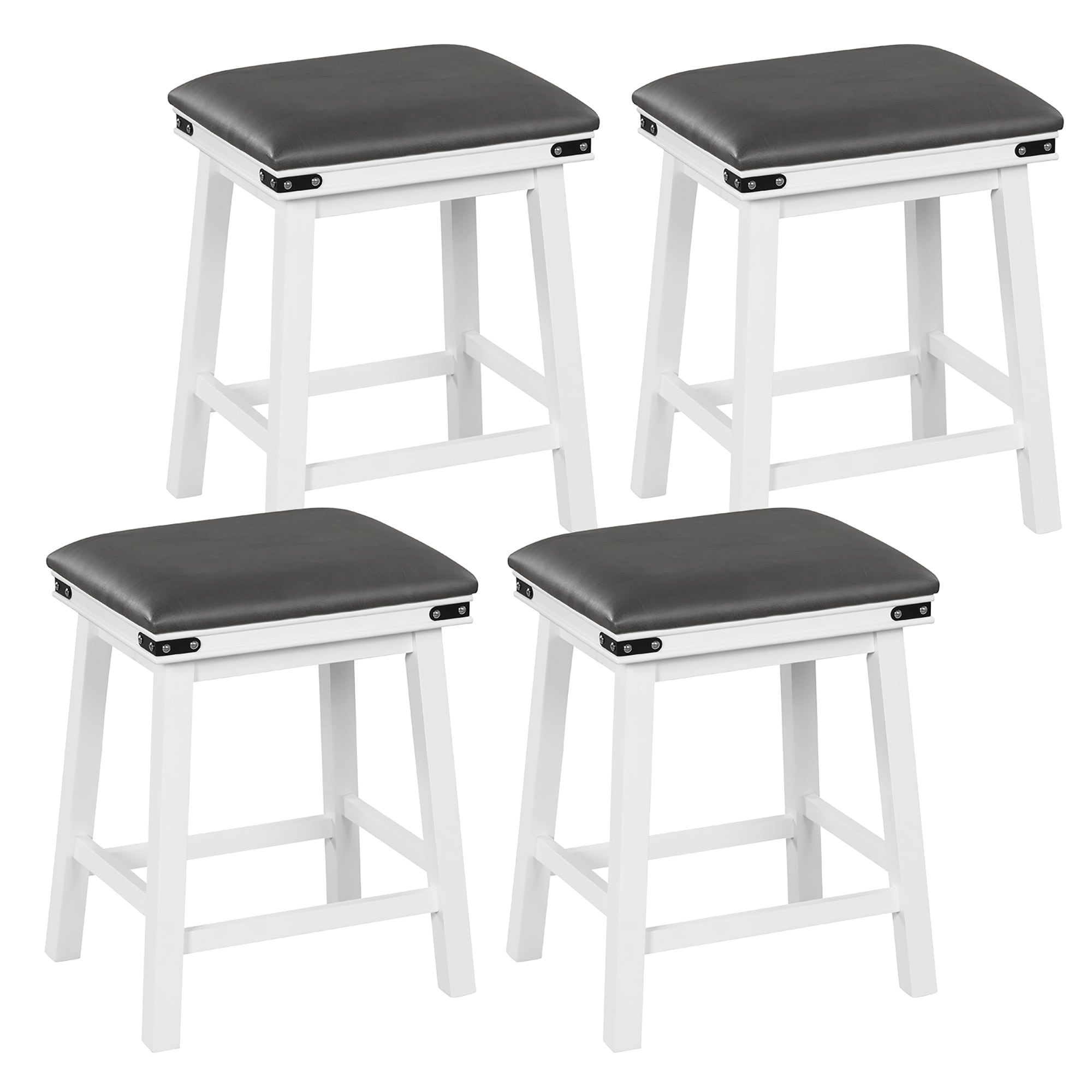 Gymax PU Leather Bar Stools Set of 4 24'' Counter Height Dining Stools