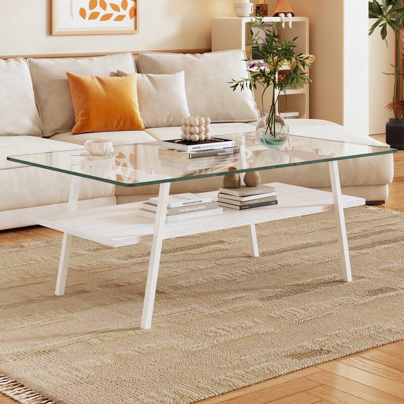 Rectangle Tempered Glass Tabletop with Gold Metal Legs - N/A