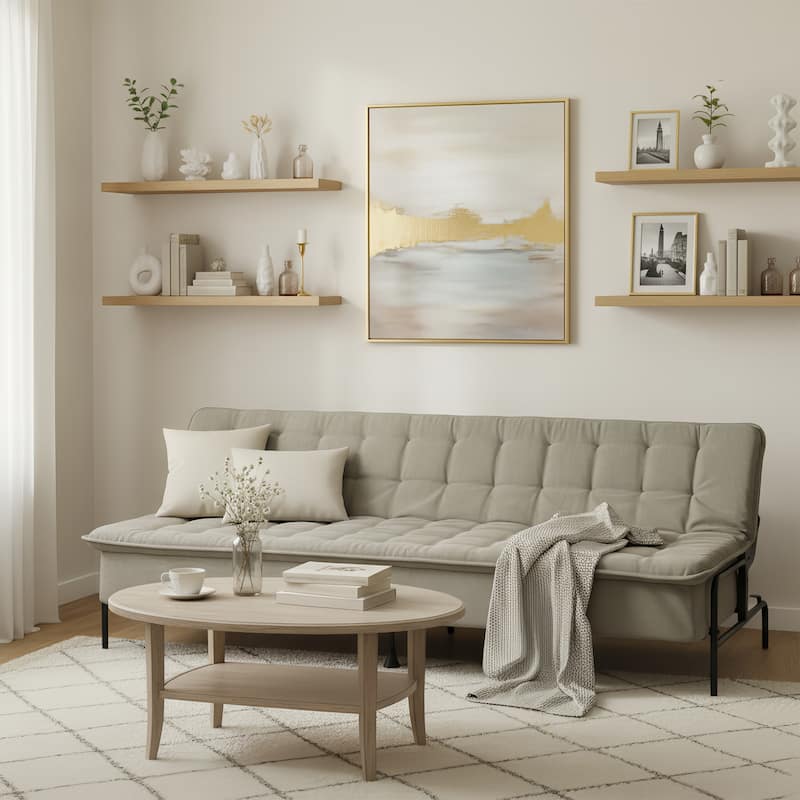 HOMYLIN Convertible Tufted Sofa Bed with Adjustable Back & Metal Frame