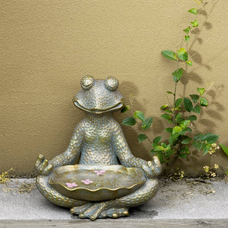 Bronze 28" H MGO Wealth Stacked Frog Statue Zen-style Coastal-style Sculpture Indoor Outdoor Figurine by Glitzhome