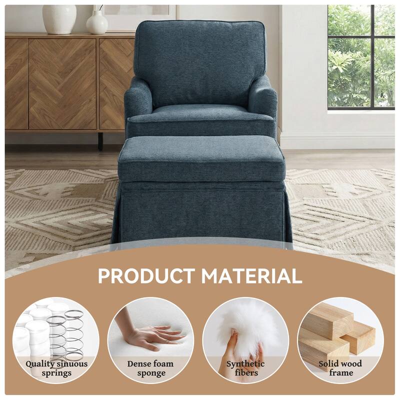 Chenille Swivel Accent Chair Storage Ottoman Set with Nailhead Trim Skirt