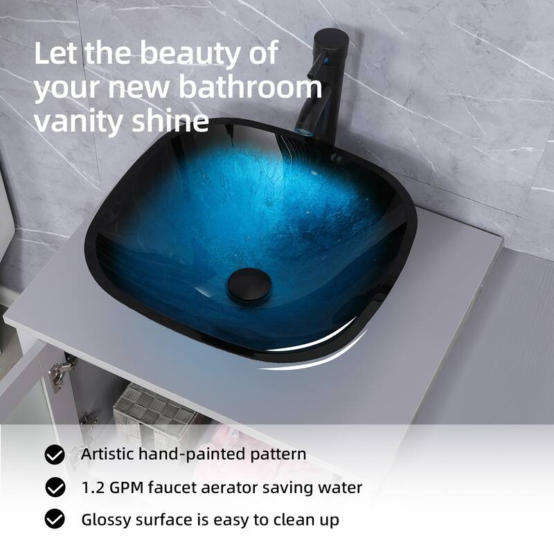 36" Bathroom Vanity Sink Gray Set with Side Cabinet Vessel Sink Mirror Faucet Combo