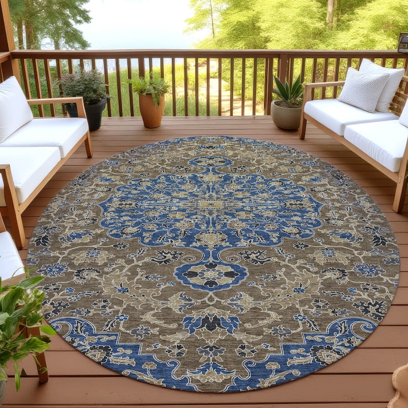 Machine Washable Indoor/ Outdoor Traditional Savannah Chantille Rug - Navy - 8' x 8'