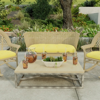 Outdoor wicker bench with cushion store