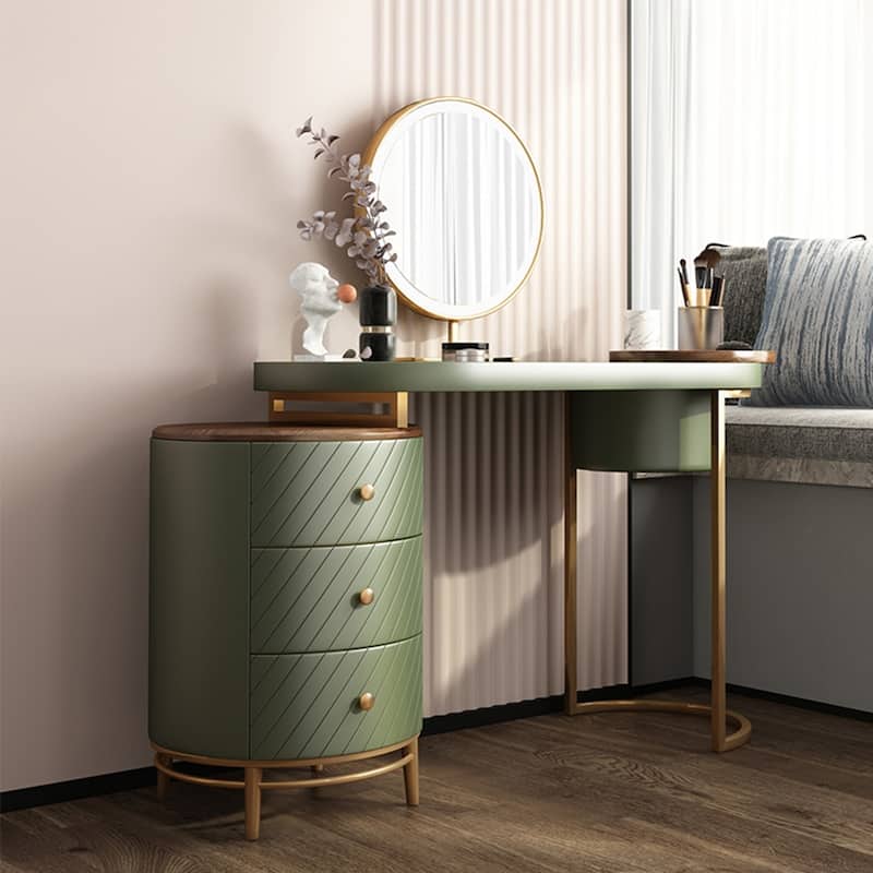 Modern Makeup Vanity Table With LED Lighted Mirror,Dressing Table with Movable Tray Top, 3 Solid Wood Drawer, Without Stool