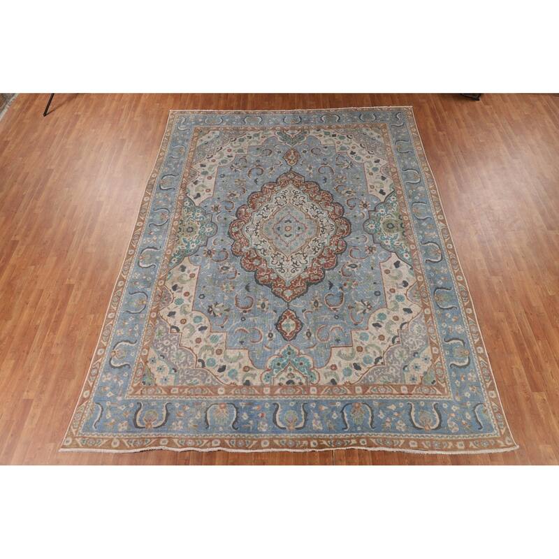 Over-Dyed Distressed Mashad Persian Vintage Wool Carpet - 9'8" x 12'7"