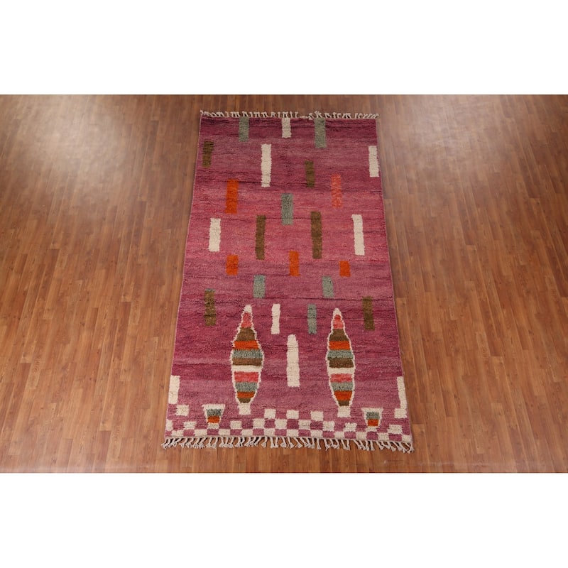 Plush Moroccan Style Area Rug Hand-Knotted Oriental Pink Wool Carpet - 5'8" x 10'1"