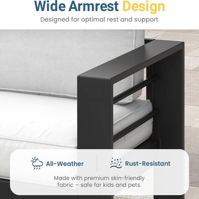 52" Metal Loveseat Patio Sofa with Thick Light Gray Cushions & Black Frame