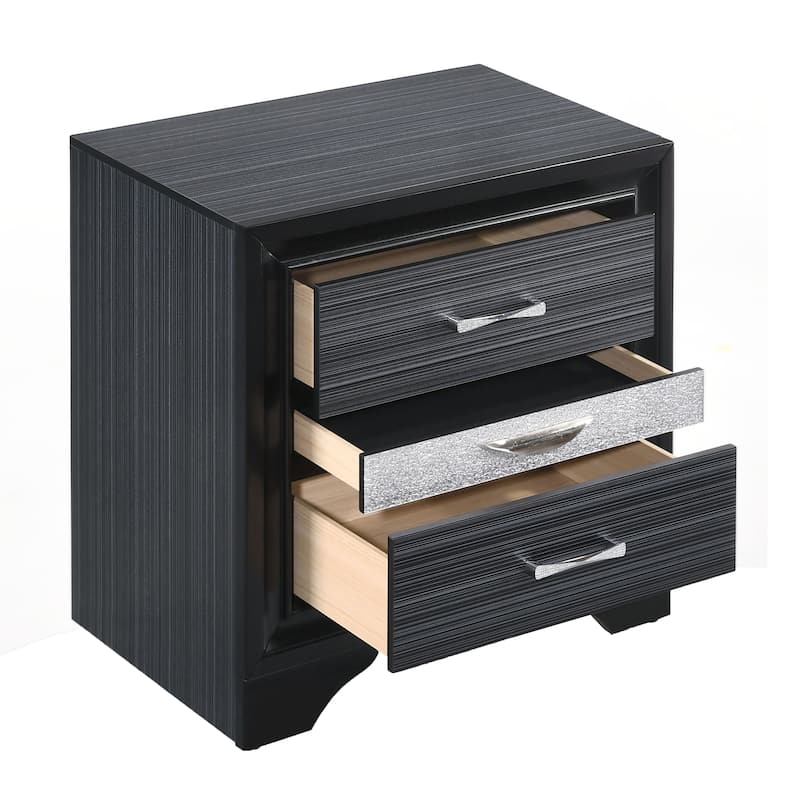 Black 3-Drawer Nightstand with Jewelry Drawer and Felt-Lined Interior