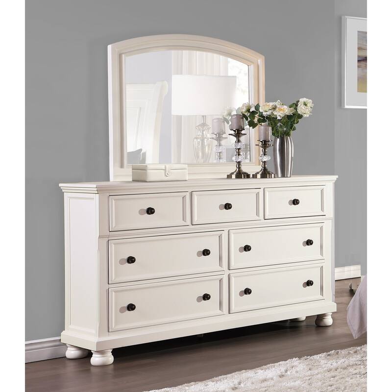 3PC Bedroom Furniture Platform Storage Bed Dresser Mirror Set White Finish