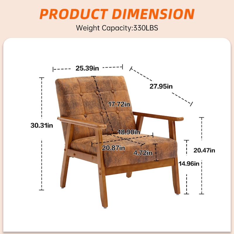 Linen/PU Upholstered Tufted Living Room/Bedroom Accent Chair With Wood Legs