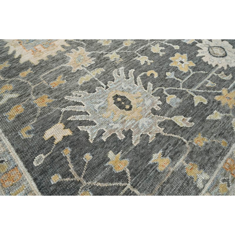 Oushak Wool Olive Green Traditional Hand Knotted Oriental Area Rug - 7' 11'' x 9' 9''