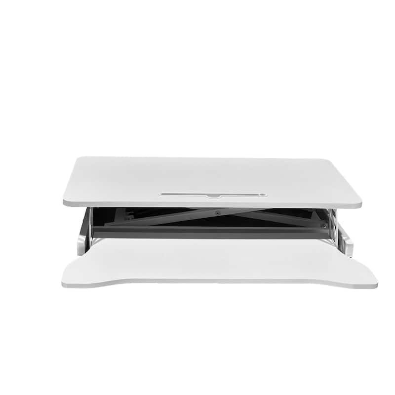 32 Inch Desk Converter, Height Adjustable Sit to Stand Riser, Dual Monitor and Laptop Workstation with Wide Keyboard Tray, White