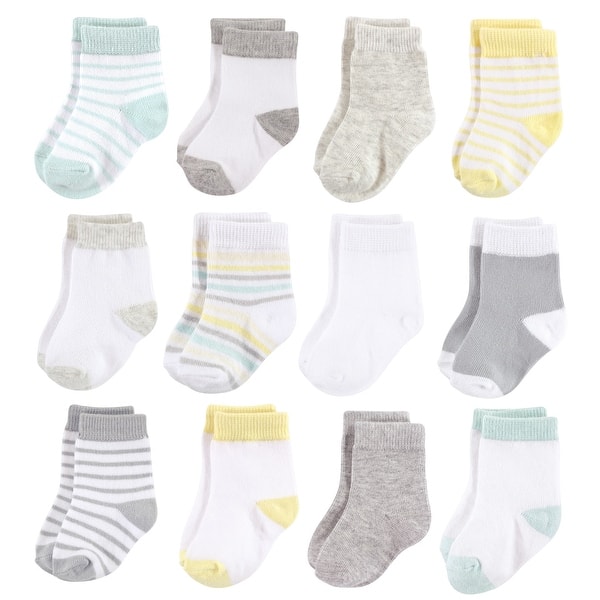 slide 1 of 1, Hudson Baby Infant Unisex Cotton Rich Newborn and Terry Socks, Neutral Stripe 0-6 Months - Neutral Stripe