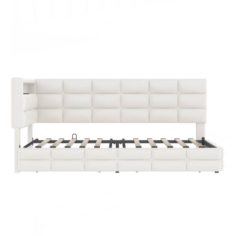 Upholstered Twin Size Daybed with Storage 2 Drawers and Charging Station