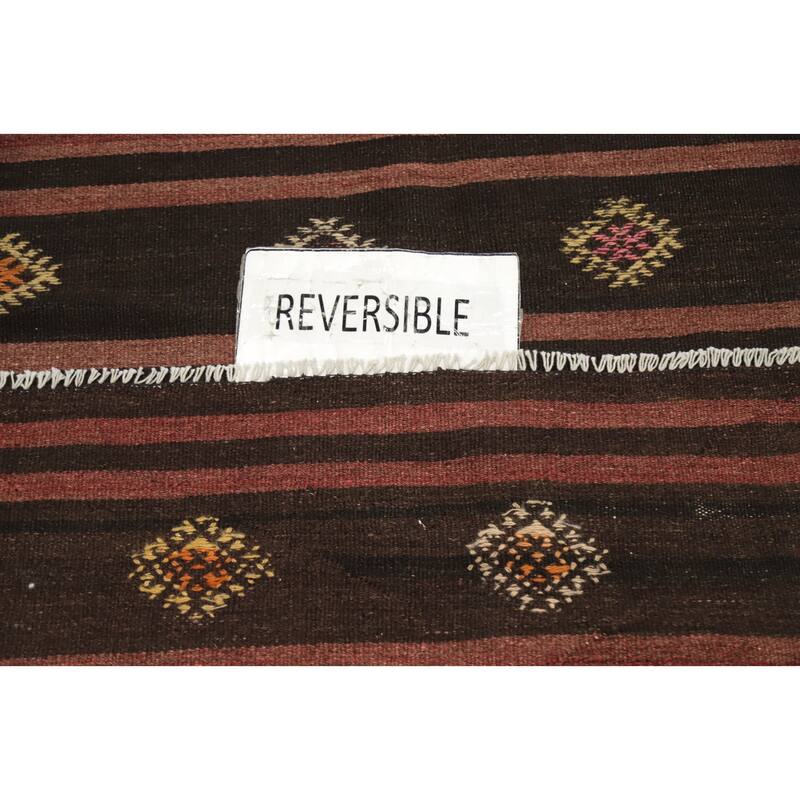 Hand Woven Oriental 100% Wool Carpet Southwestern Tribal Brown Kilim Area Rug - 9' 7'' X 5' 8''
