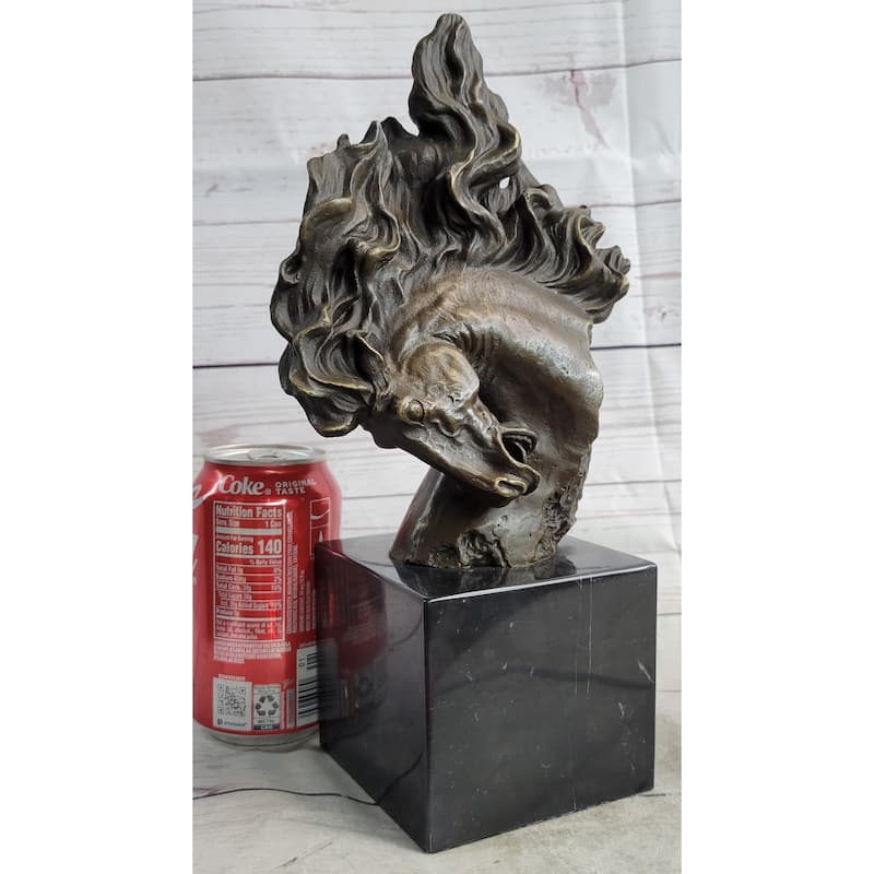 Horse Bronze Bust Stallion Sculpture Figure On Marble Base Figurine Art Signed Milo
