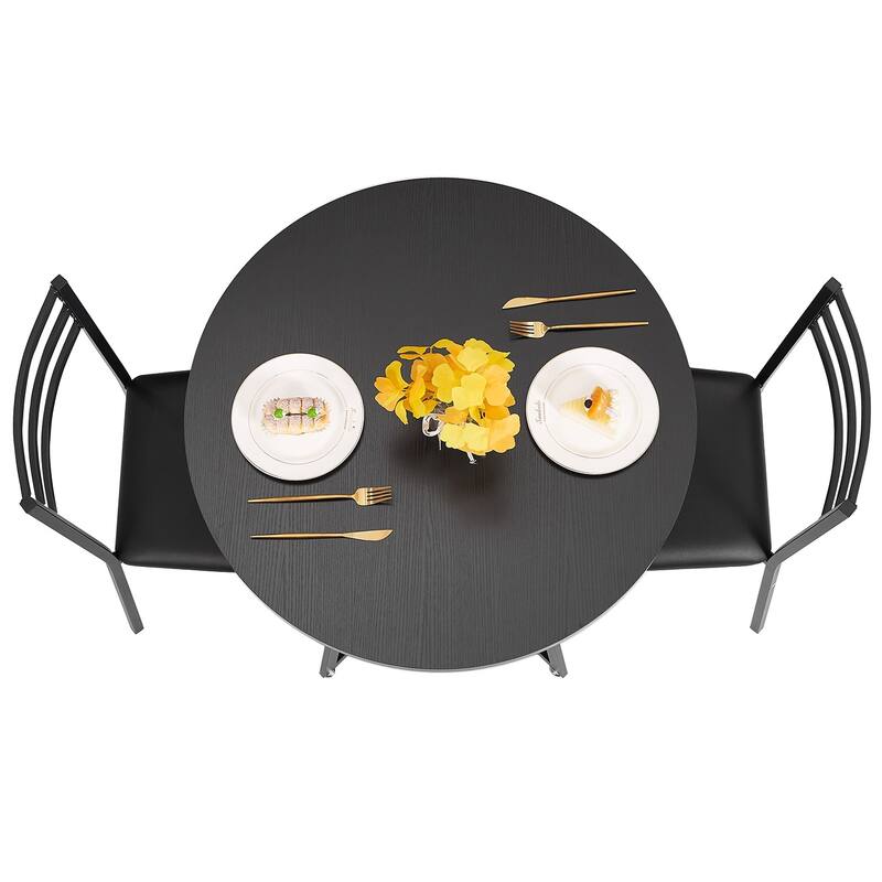 VECELO Round Dining Table, Metal Frame Dining Chairs, Modern Dining Table and Chairs Set for 2-4 People, 3 Options