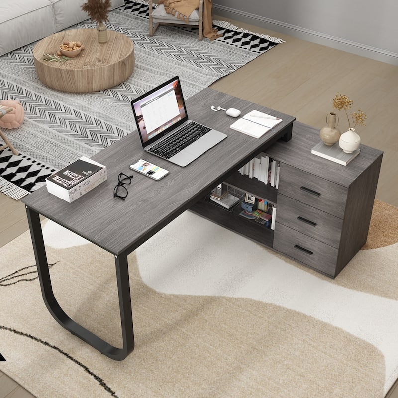 55-inch Timechee L-shaped Storage Computer Desk - Dark Grey
