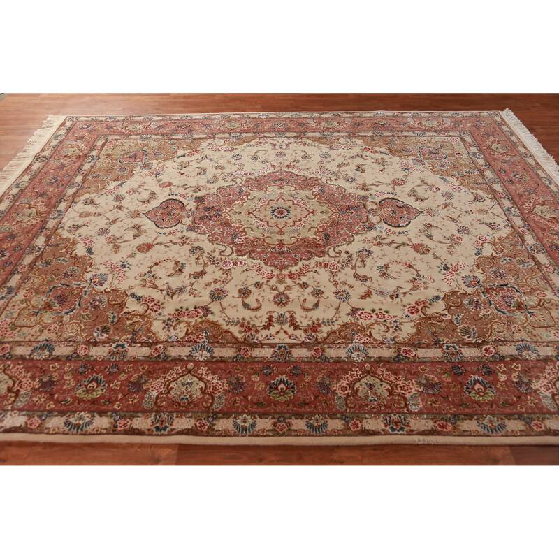 Vegetable Dye Tabriz Chinese Area Rug Handmade Wool And Silk Carpet - 8'0"x 9'11"