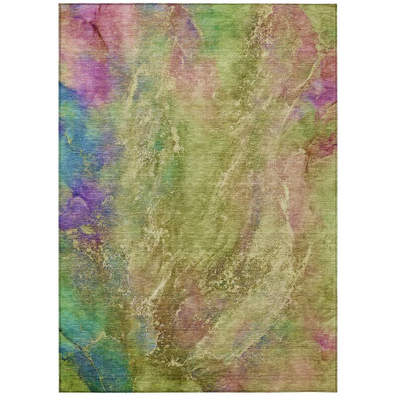 Machine Washable Indoor/ Outdoor Abstract Watercolor Chantille Rug