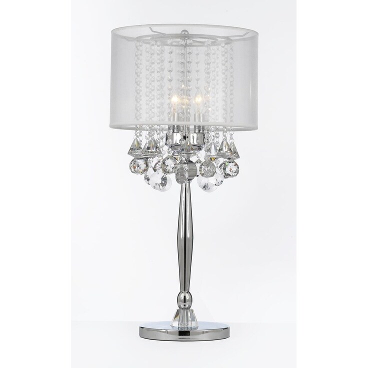 Silver Mist 3 Light Chrome Crystal Table Lamp With Shade Contemporary Modern Living Room For Bedroom