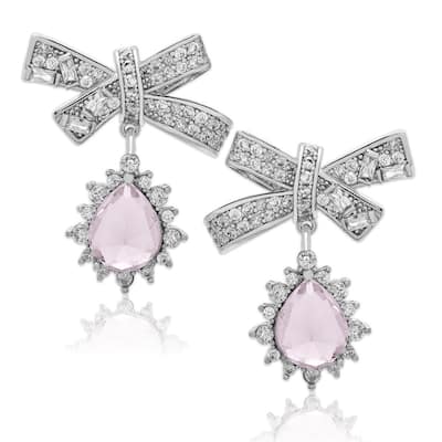 Victoria Townsend Silver Plated Pink Cubic Zirconia Bow Dangle Earring