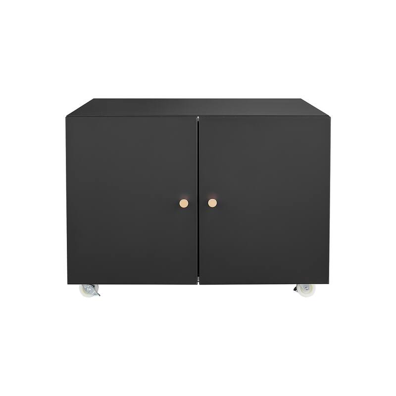 Mobile Copier Cabinet 2-door Steel Rolling Printer Stand With Storage Metal File Cabinet With 360 Degree Rotation Wheels - Black
