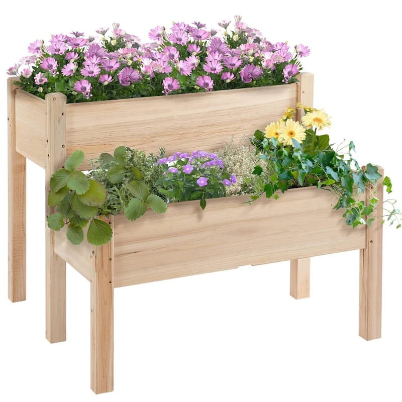 2-Tier Raised Garden Beds, Elevated Planter Boxes for Vegetables, Flowers, Patio, Backyard - N/A - Yellow