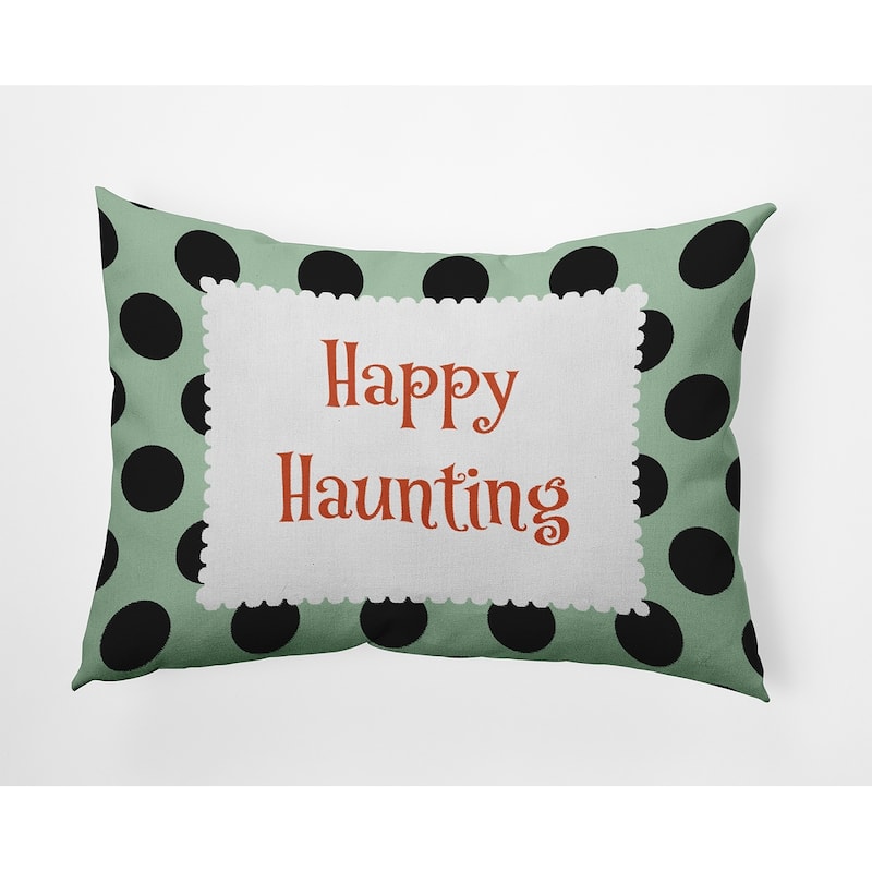 Halloween Happy Haunting Dots Accent Pillow - Mint Green - 14" x 20"