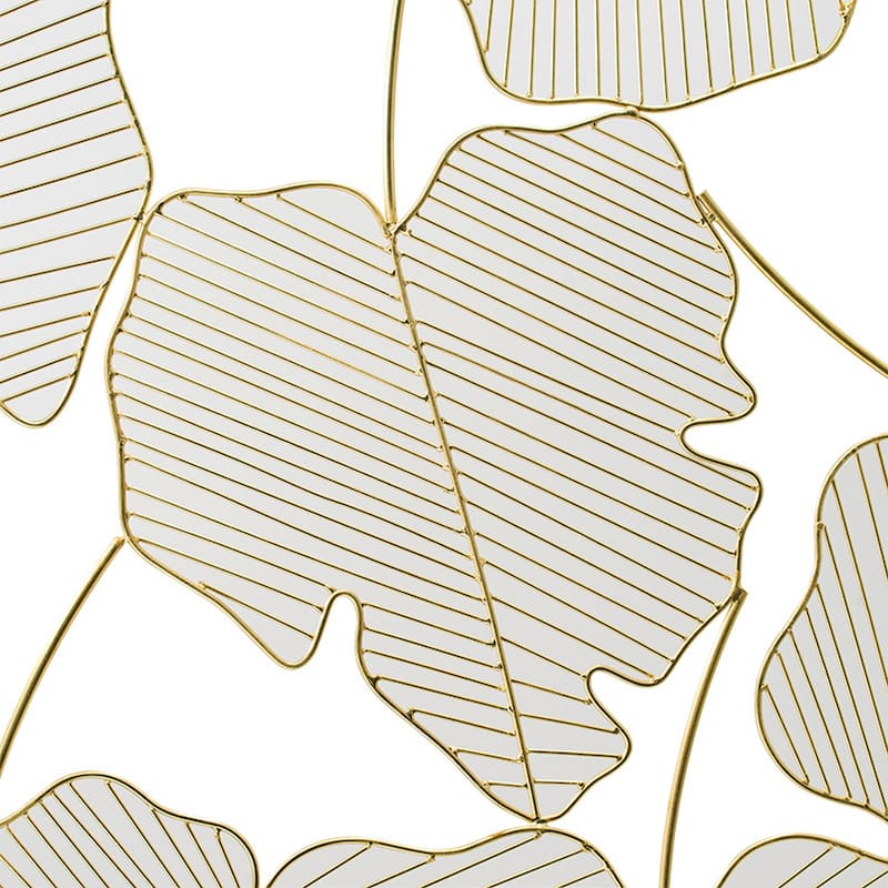 49 Inch Decorative Wall Art, Attached Leaves Design, Iron, White and Gold