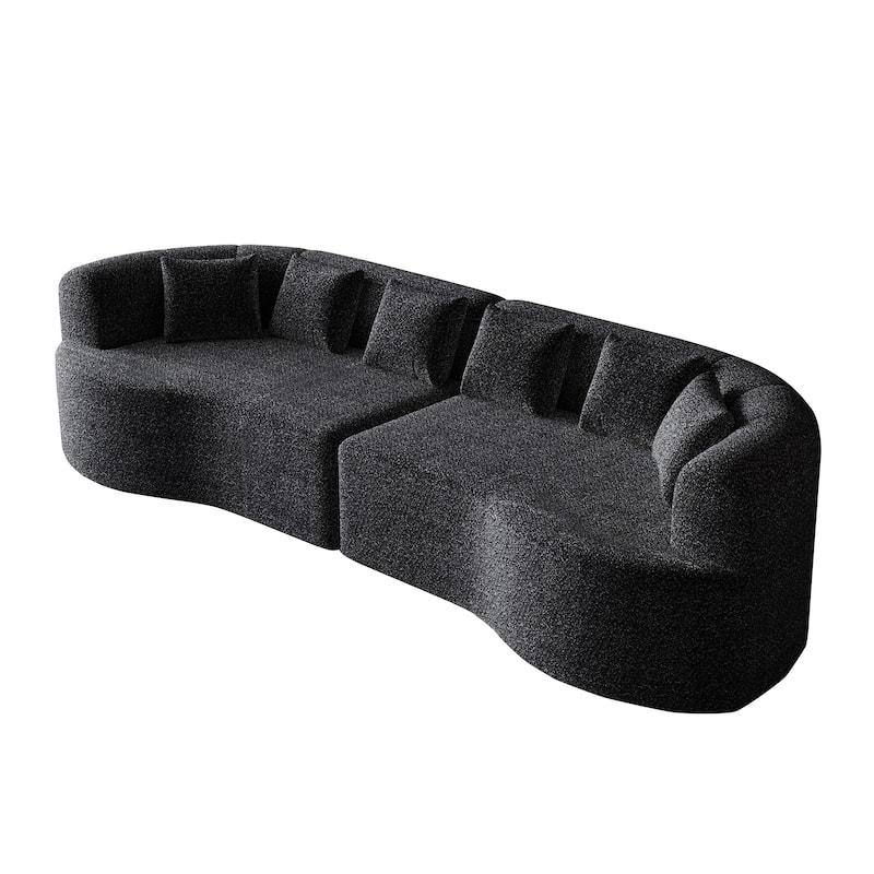 Chenille Deep Seat Curved Sectional Sofa, Modern Cloud-Like Modular Couch with 6 Throw Pillows for Living Room
