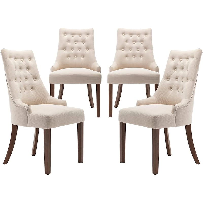 Wingback Upholstered Dining Chairs Set of 2, Fabric Side Dining Room Chairs with Tufted Button - Set of 4 - Beige