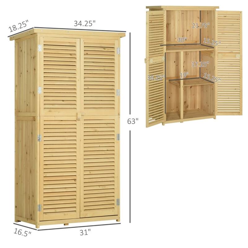 Outdoor Garden Storage Shed with 4 Shelves and Lockable Doors - 34.25" L x 18.25" W x 63" H